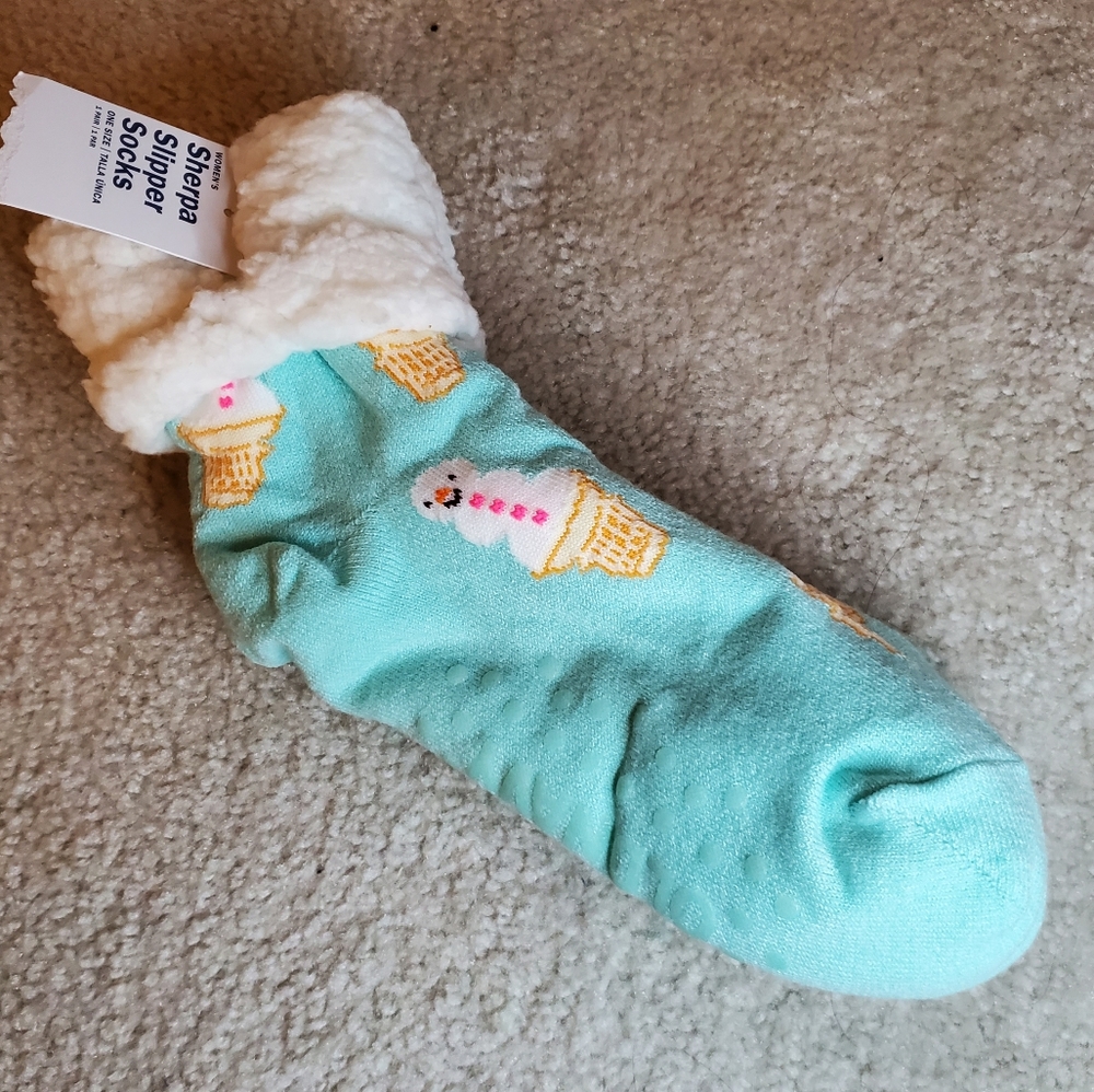 NEW OLD NAVY Blue Snowman Sherpa Slipper Socks